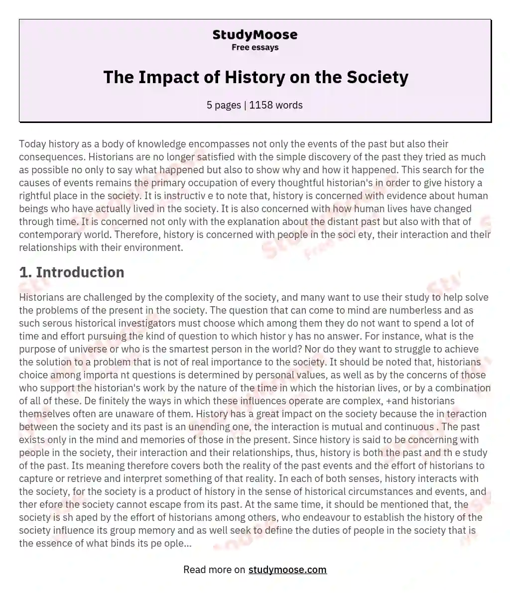 The Impact of History on the Society