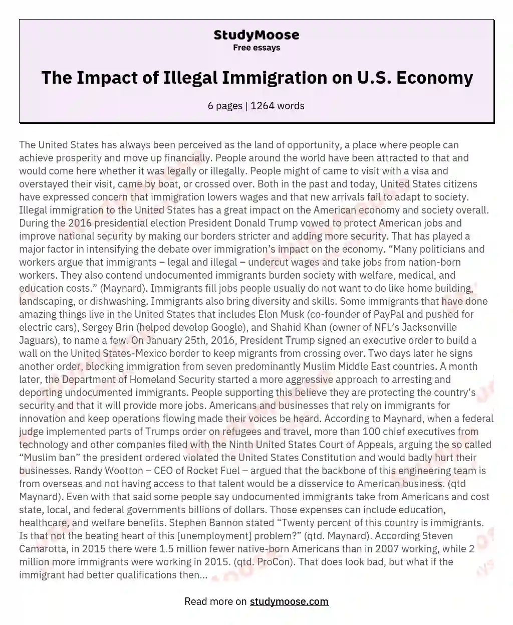 The Impact of Illegal Immigration on U.S. Economy essay