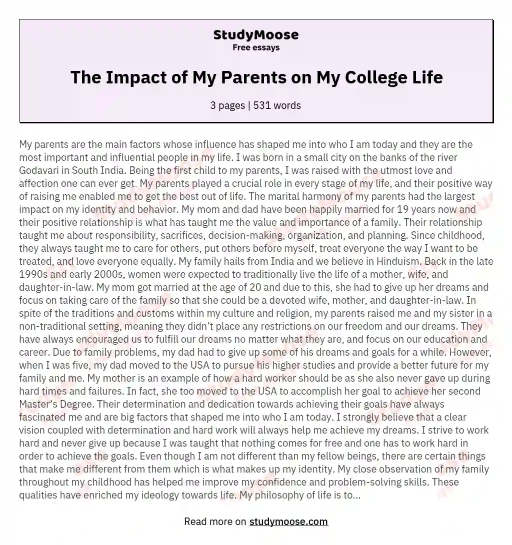 The Impact of My Parents on My College Life essay