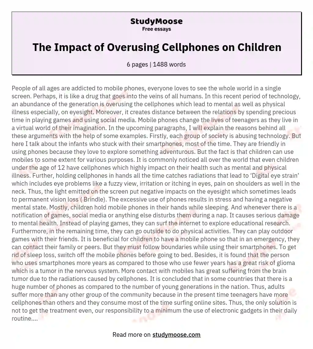 The Impact of Overusing Cellphones on Children essay