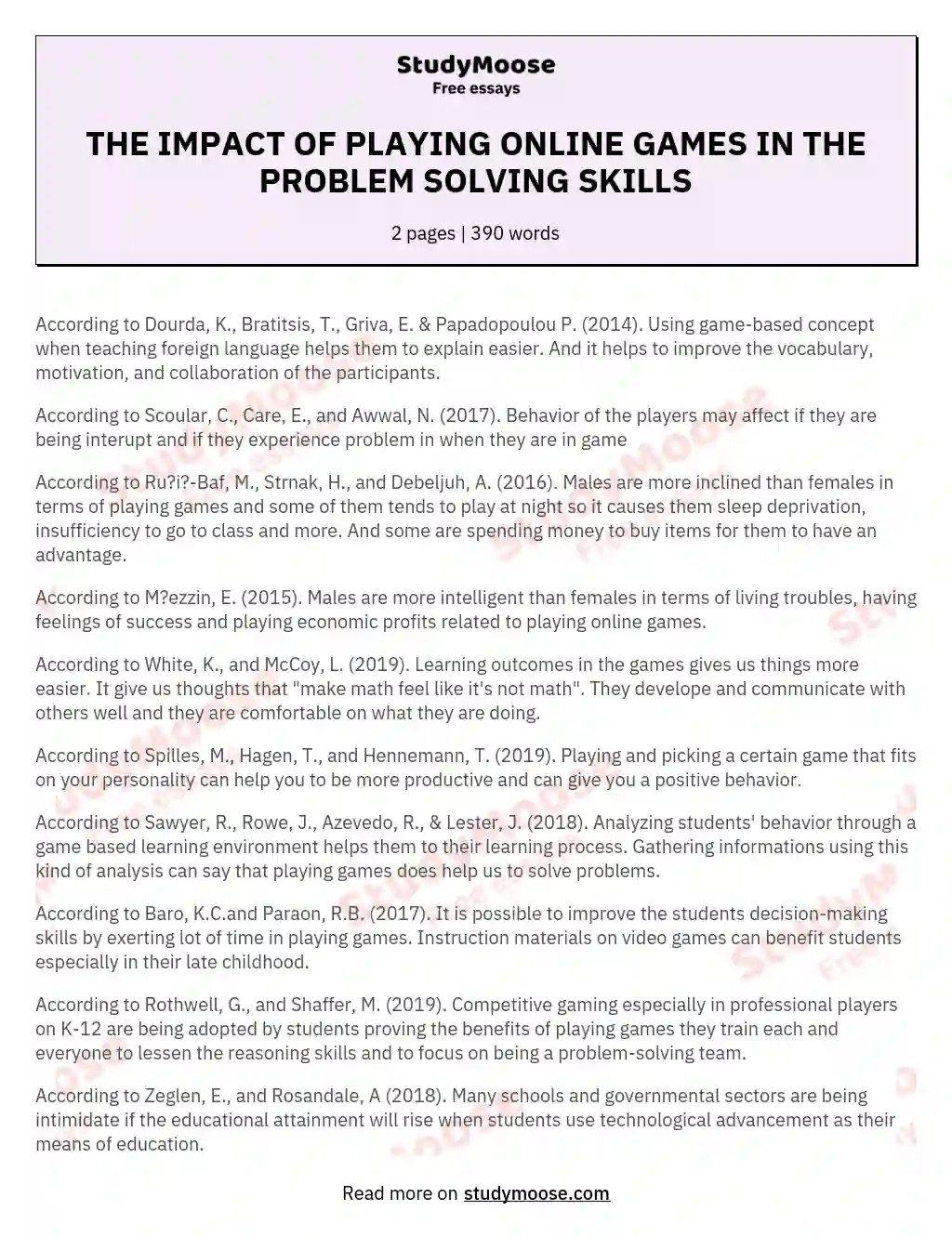 THE IMPACT OF PLAYING ONLINE GAMES IN THE PROBLEM SOLVING SKILLS essay