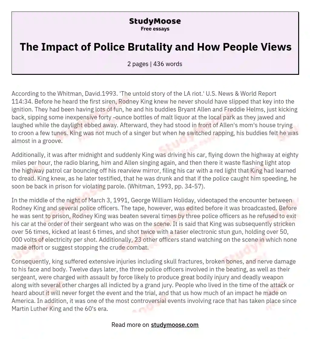 The Impact of Police Brutality and How People Views essay