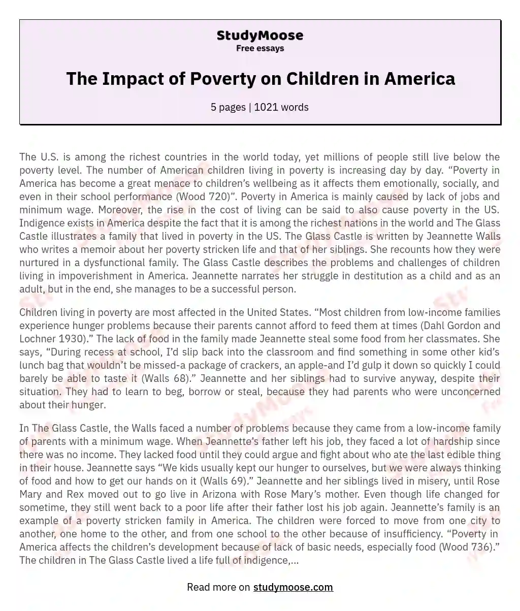 The Impact of Poverty on Children in America essay