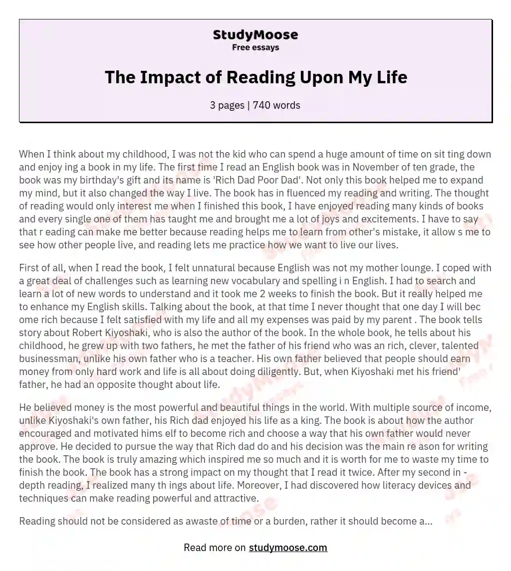 The Impact of Reading Upon My Life