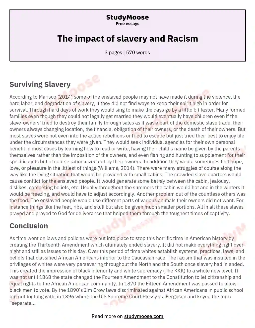 essay on impact on slavery