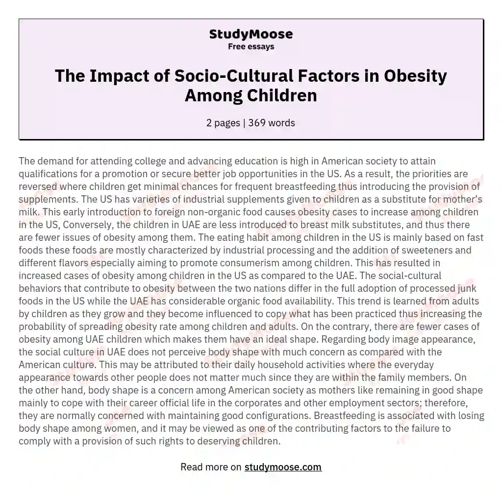 The Impact of Socio-Cultural Factors in Obesity Among Children essay