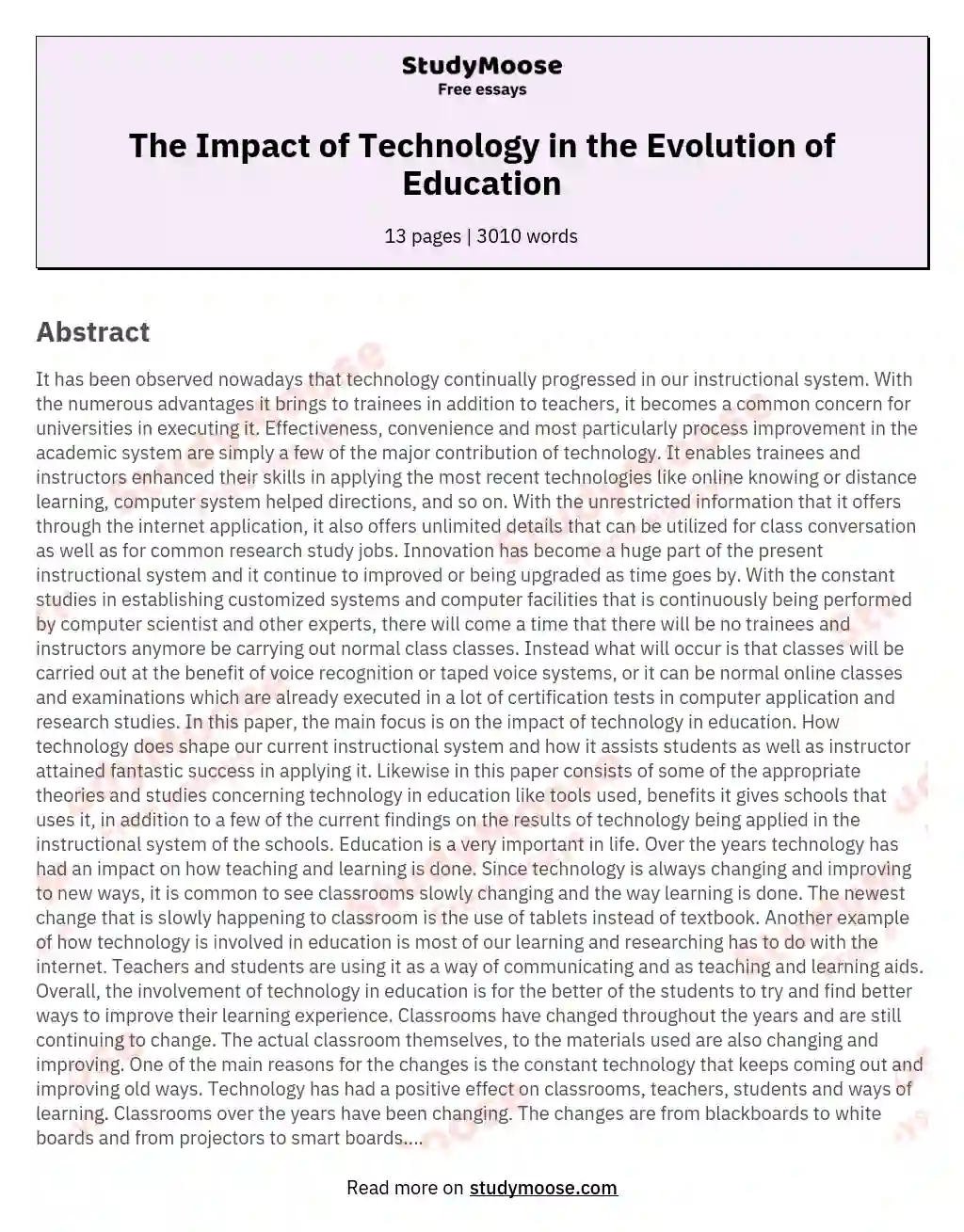 the use of technology in education essay