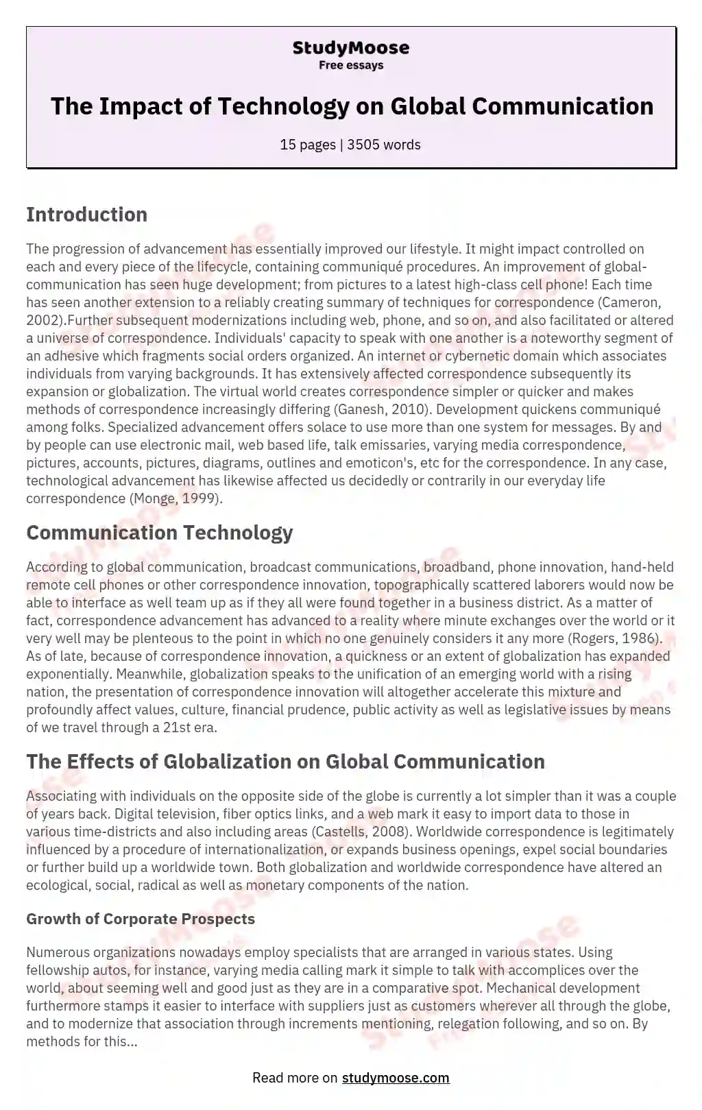 The Impact of Technology on Global Communication essay