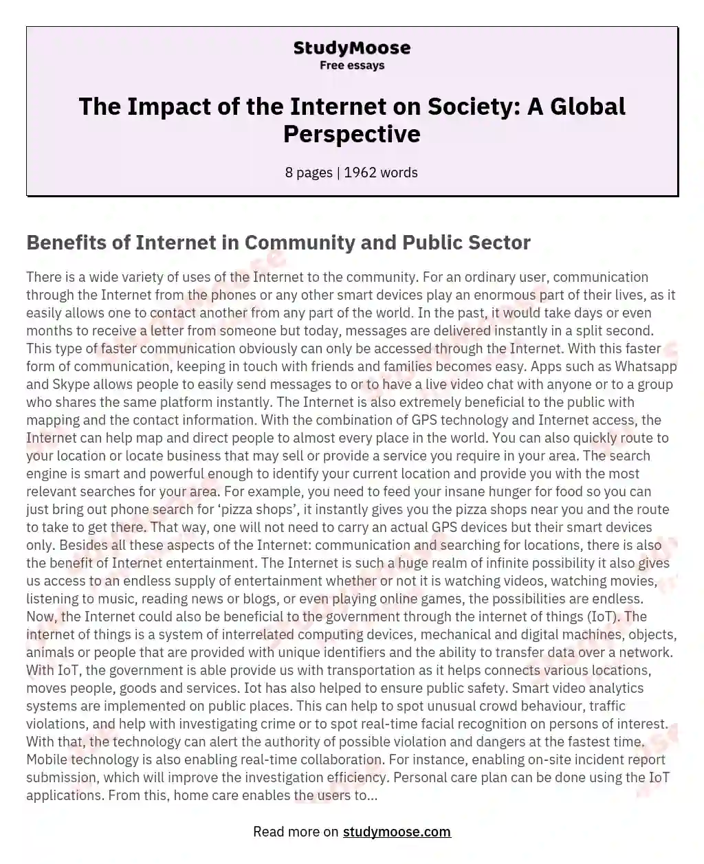 impact of internet essay