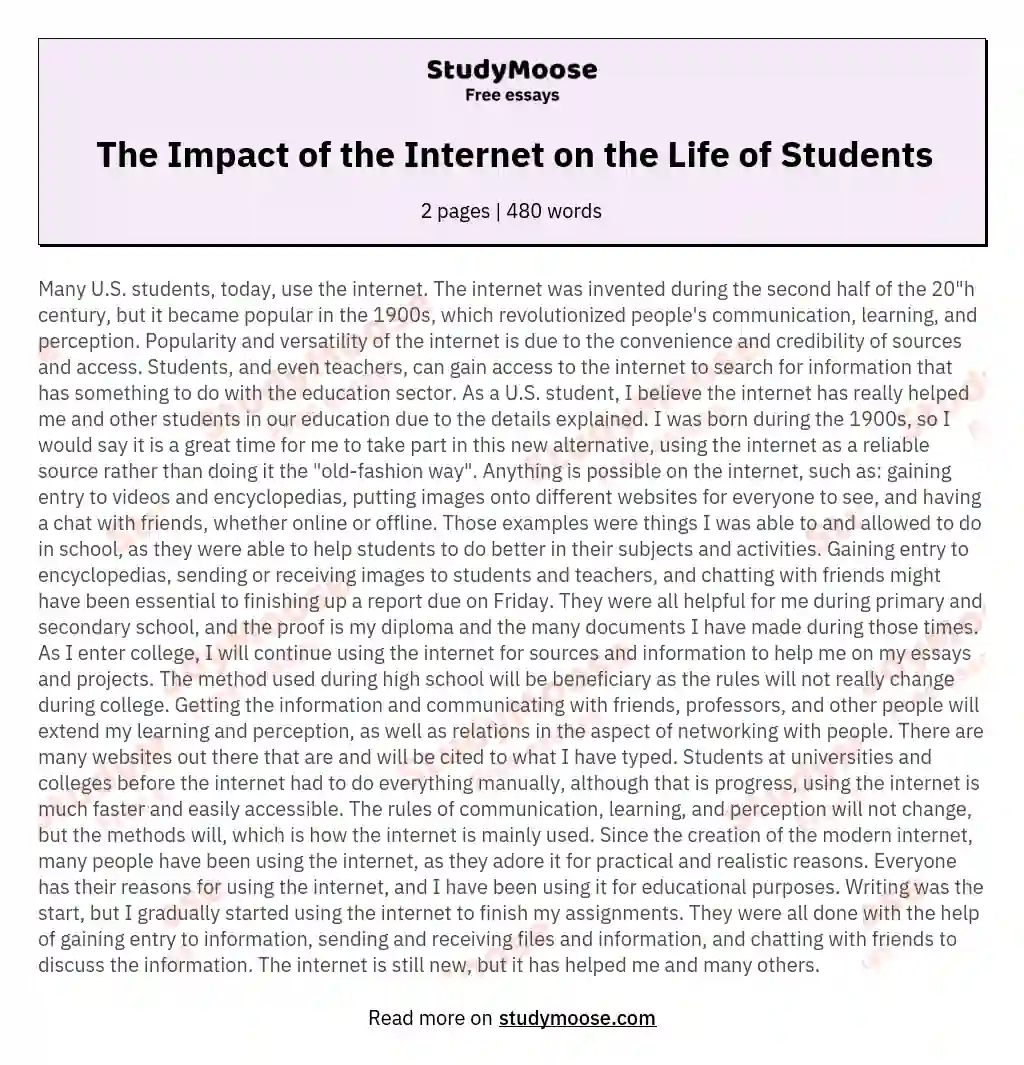 The Impact of the Internet on the Life of Students essay