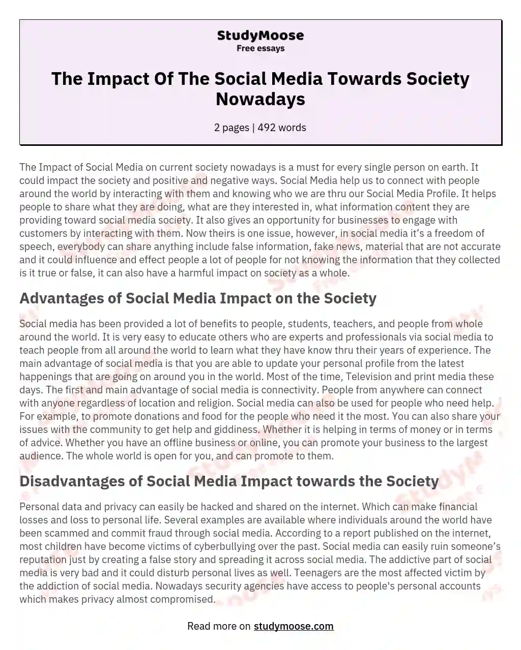 The Impact Of The Social Media Towards Society Nowadays essay