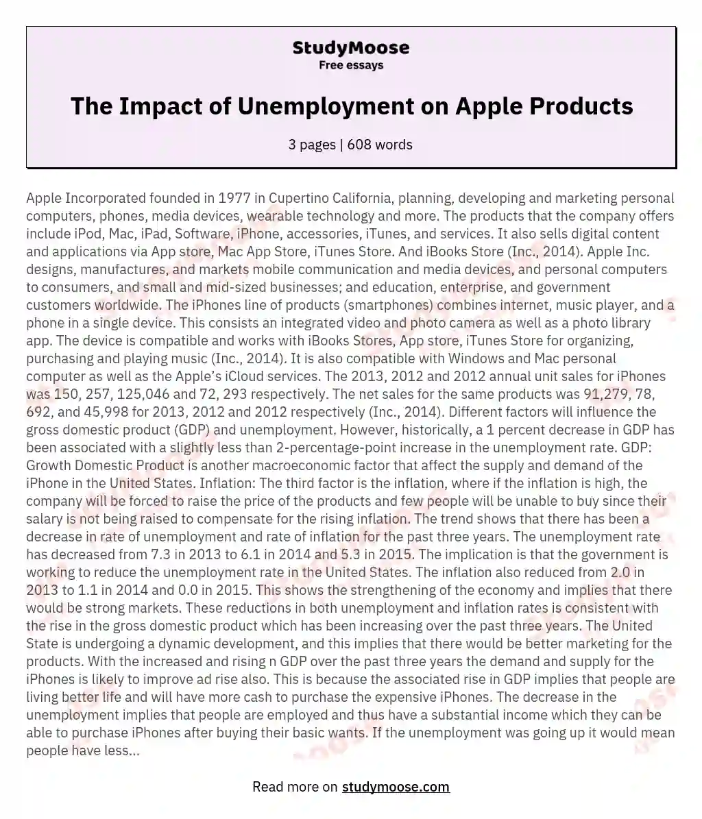 The Impact of Unemployment on Apple Products essay