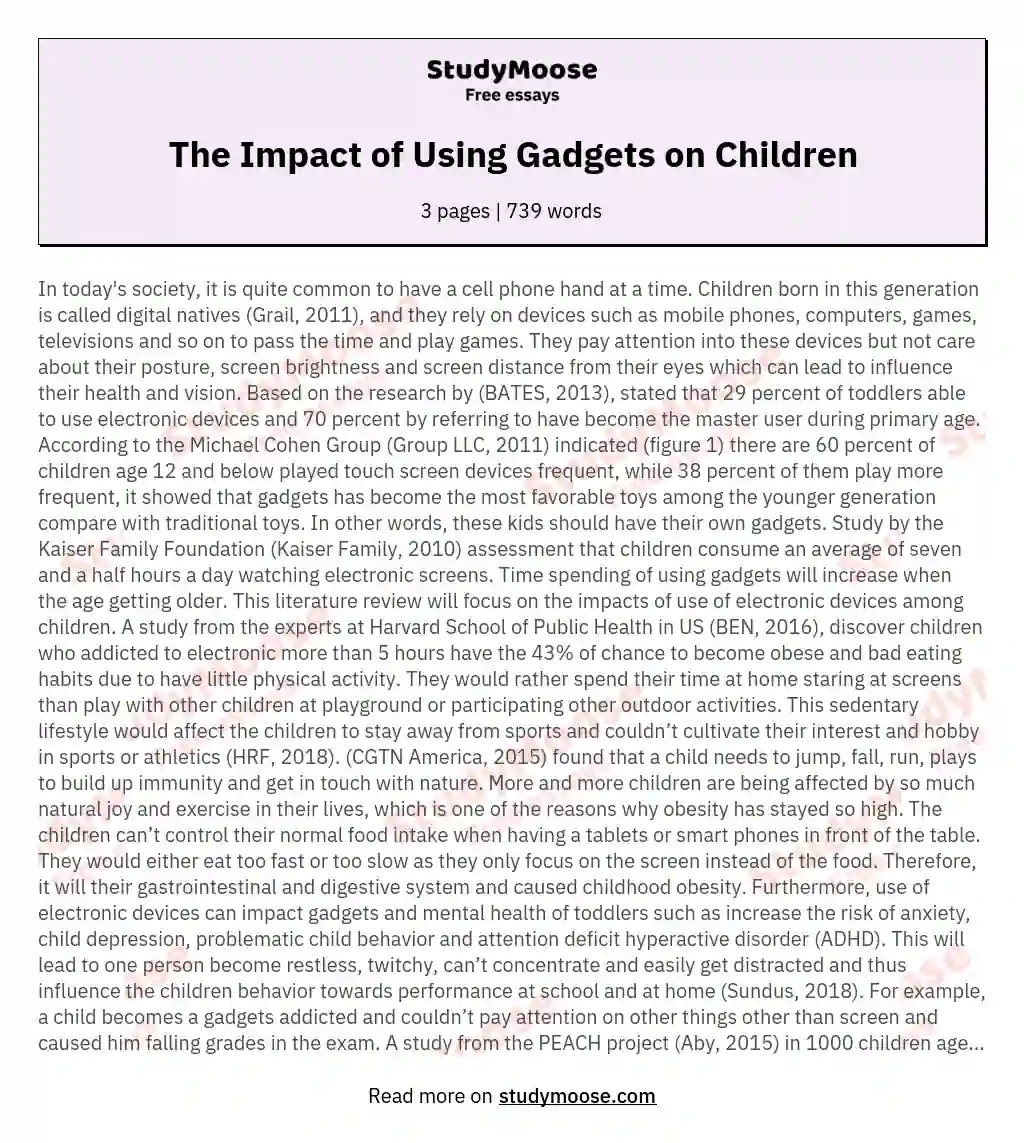 The Impact of Using Gadgets on Children essay