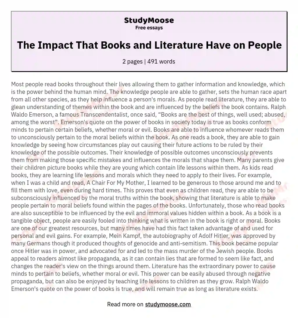 The Impact That Books and Literature Have on People essay