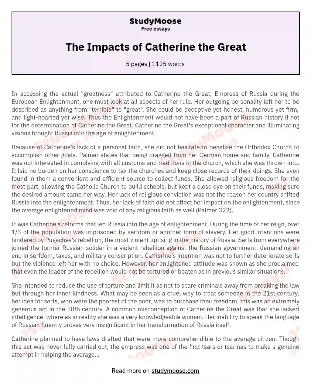 The Impacts of Catherine the Great essay