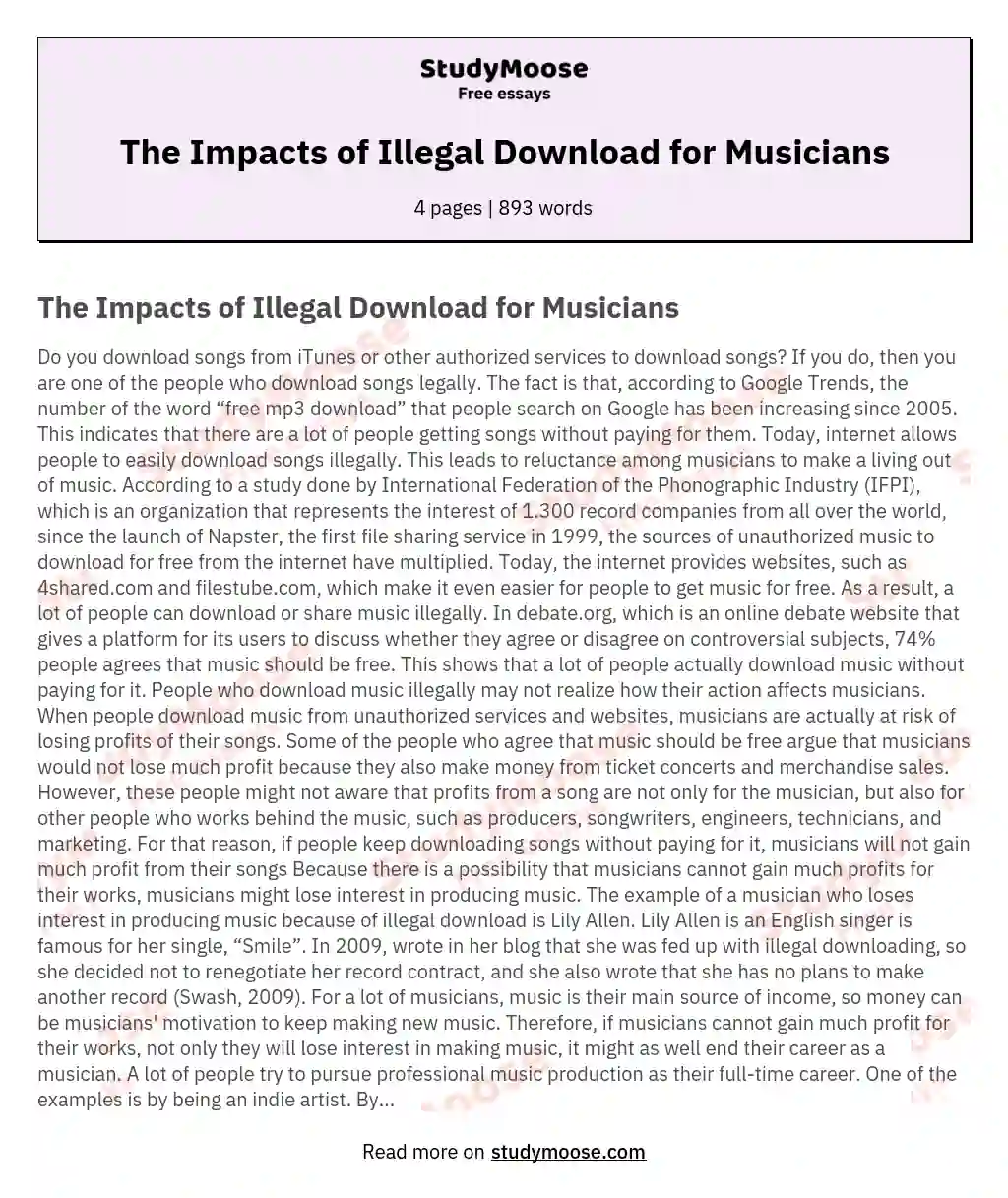 The Impacts of Illegal Download for Musicians essay