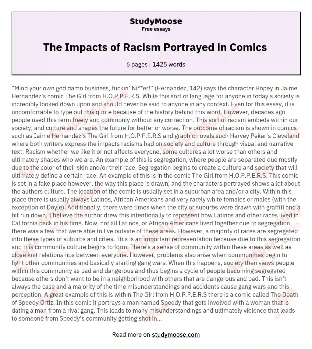The Impacts of Racism Portrayed in Comics  essay