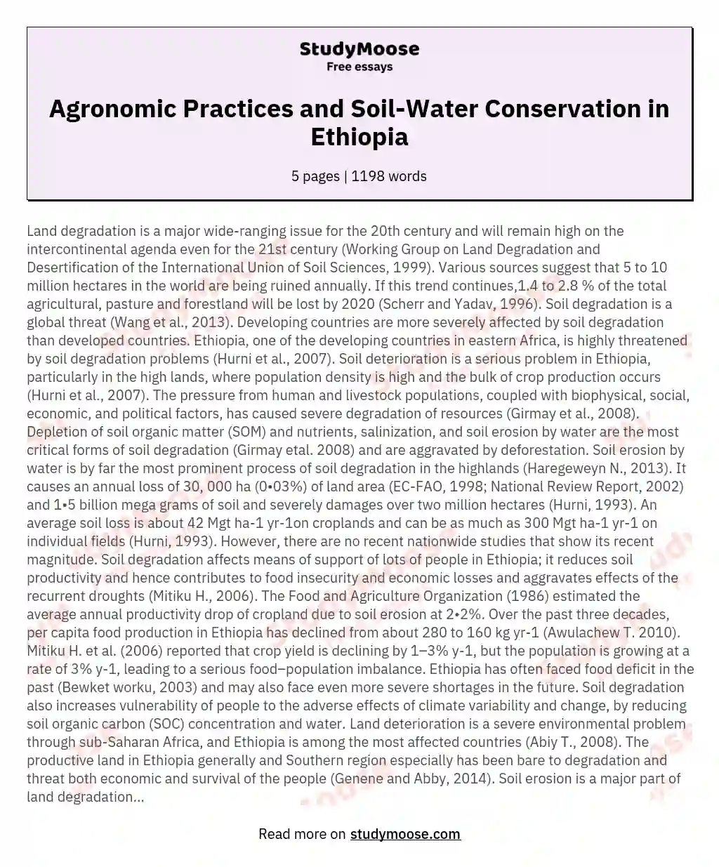 Agronomic Practices and Soil-Water Conservation in Ethiopia essay