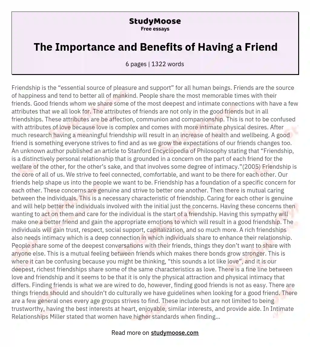 The Importance and Benefits of Having a Friend essay