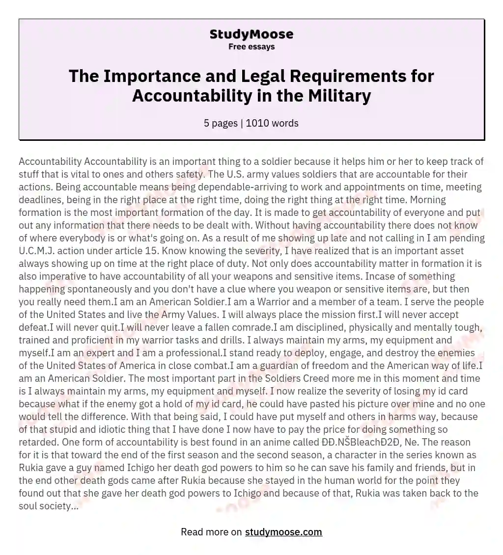The Importance and Legal Requirements for Accountability in the Military essay