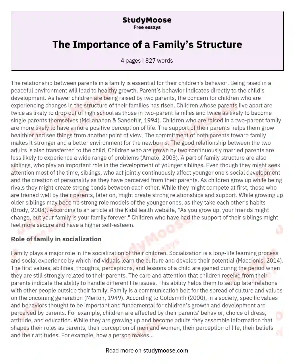 The Importance of a Family’s Structure essay