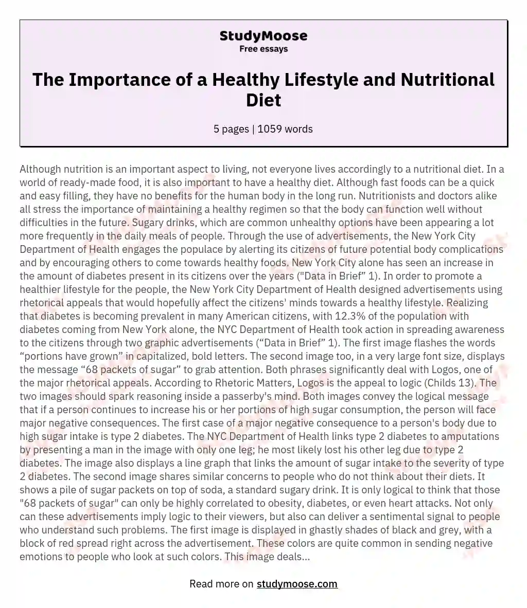 The Importance of a Healthy Lifestyle and Nutritional Diet essay