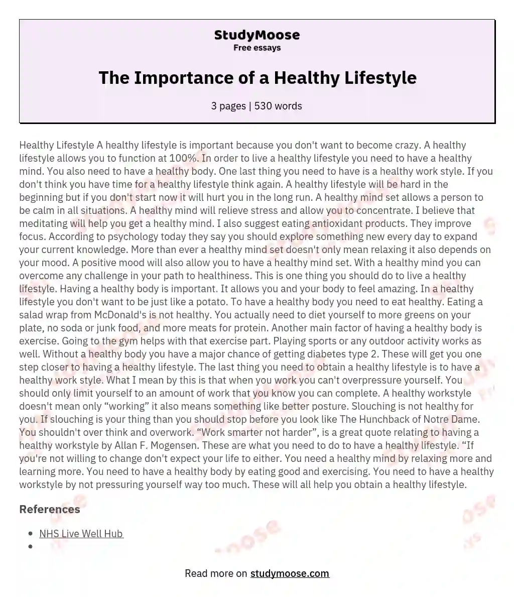 The Importance of a Healthy Lifestyle essay