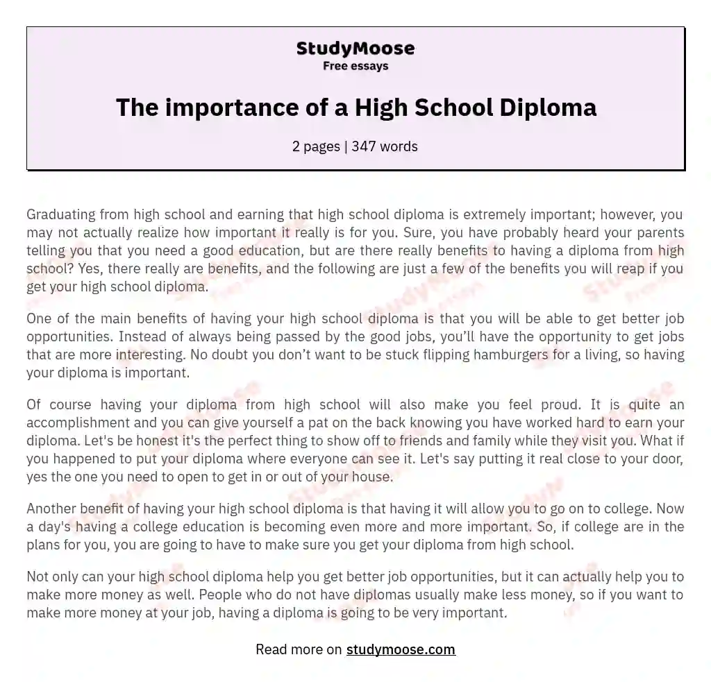 The importance of a High School Diploma essay