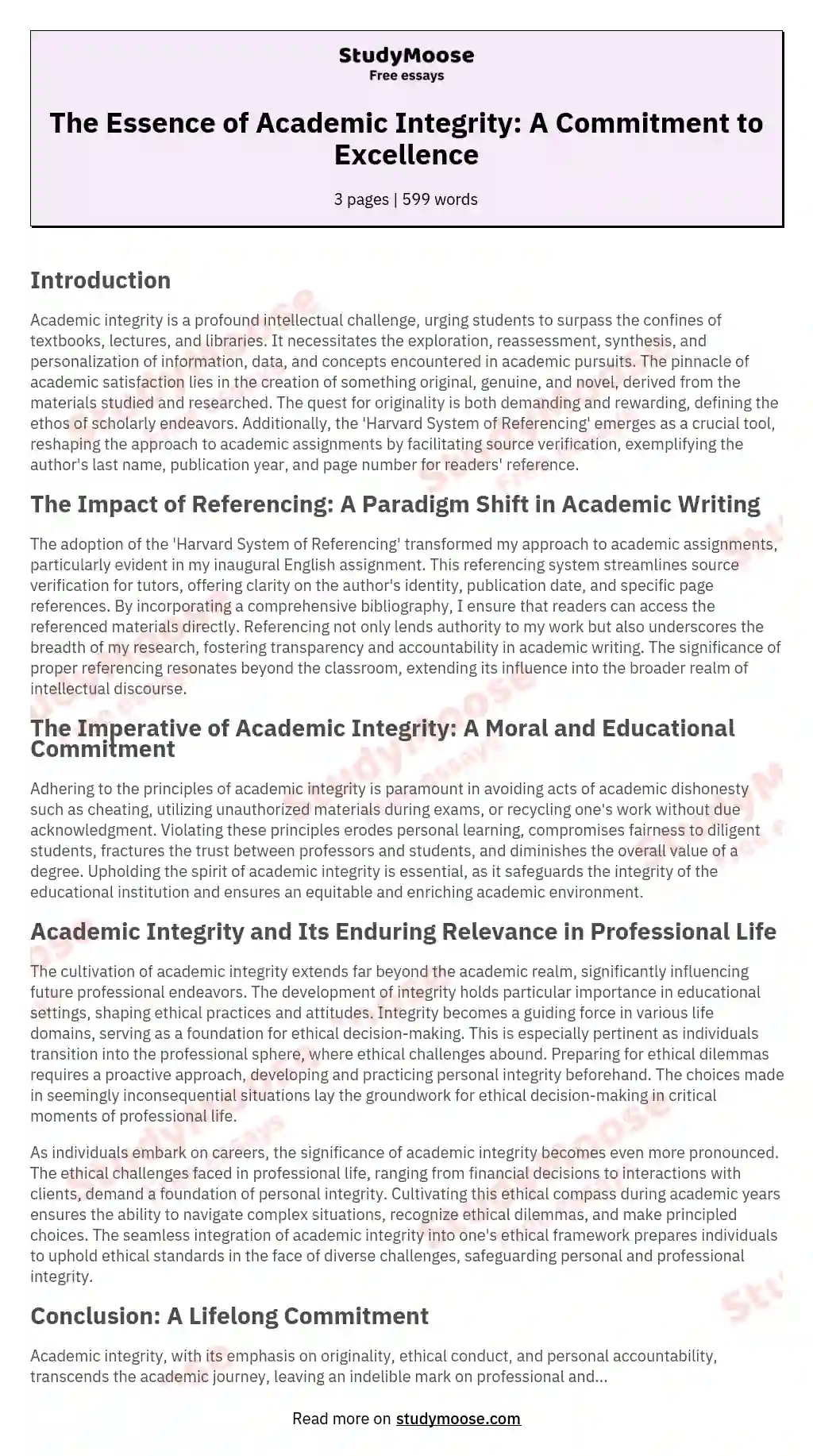 The Essence of Academic Integrity: A Commitment to Excellence essay