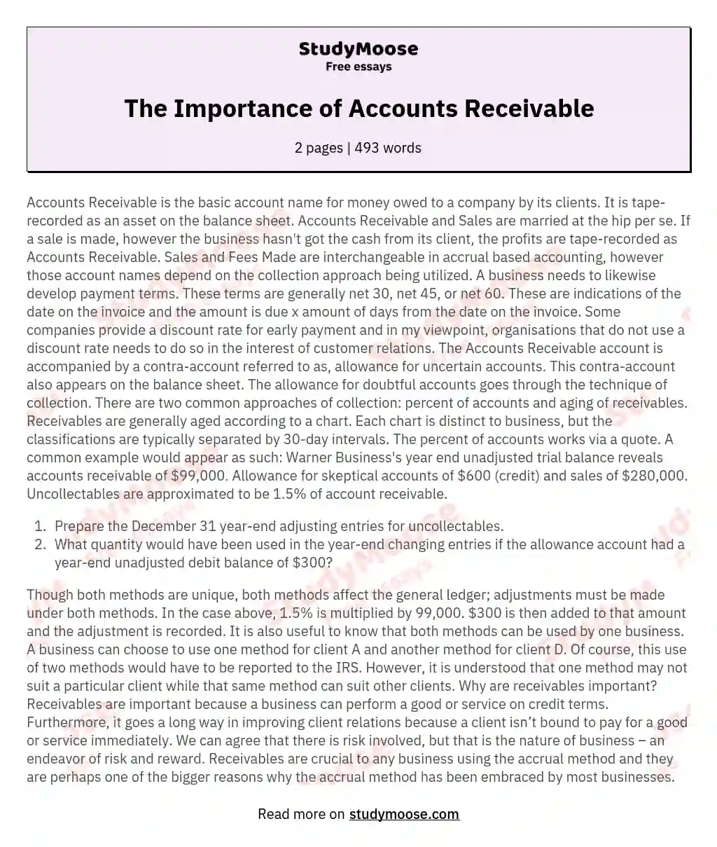 The Importance of Accounts Receivable essay