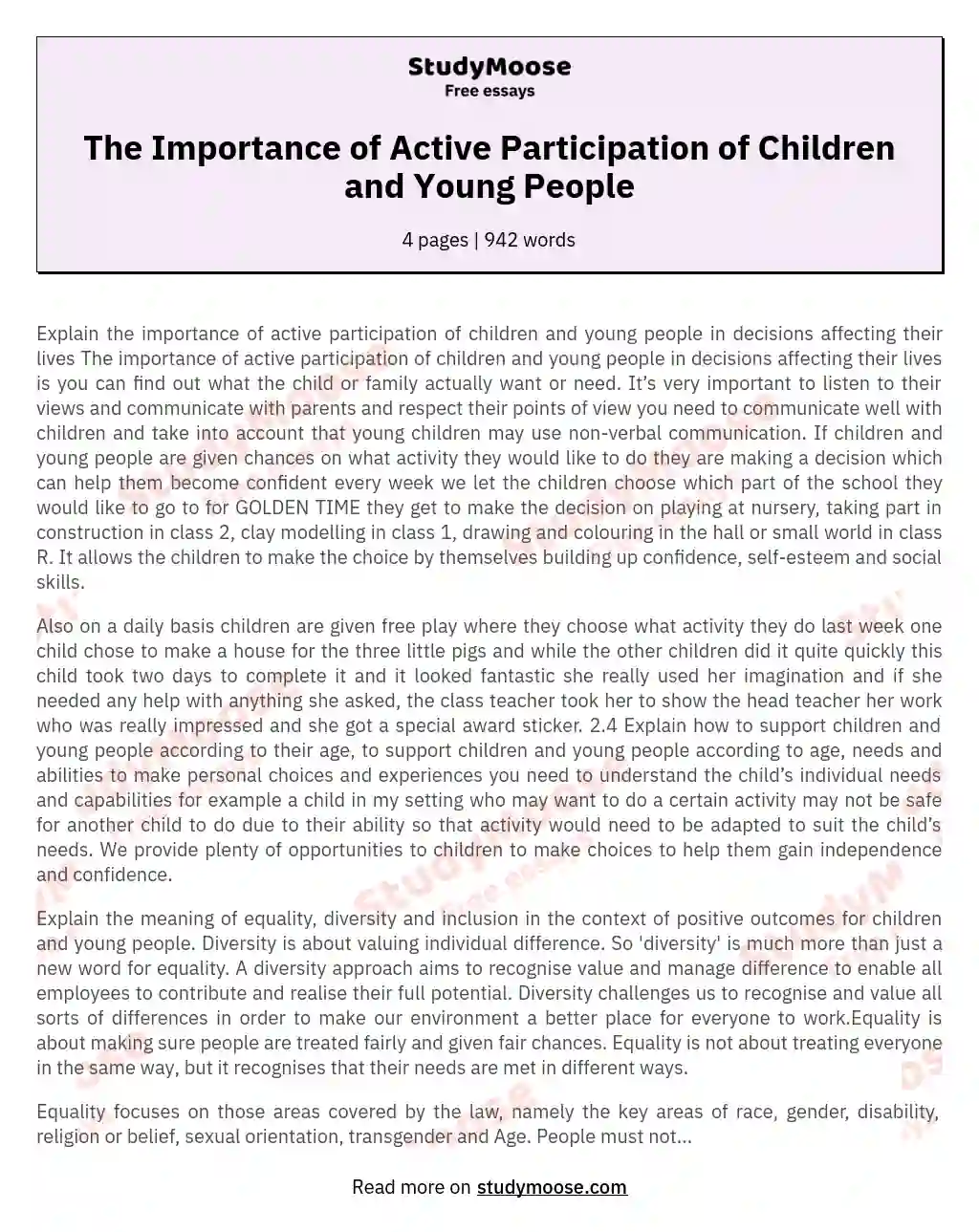 The Importance of Active Participation of Children and Young People essay