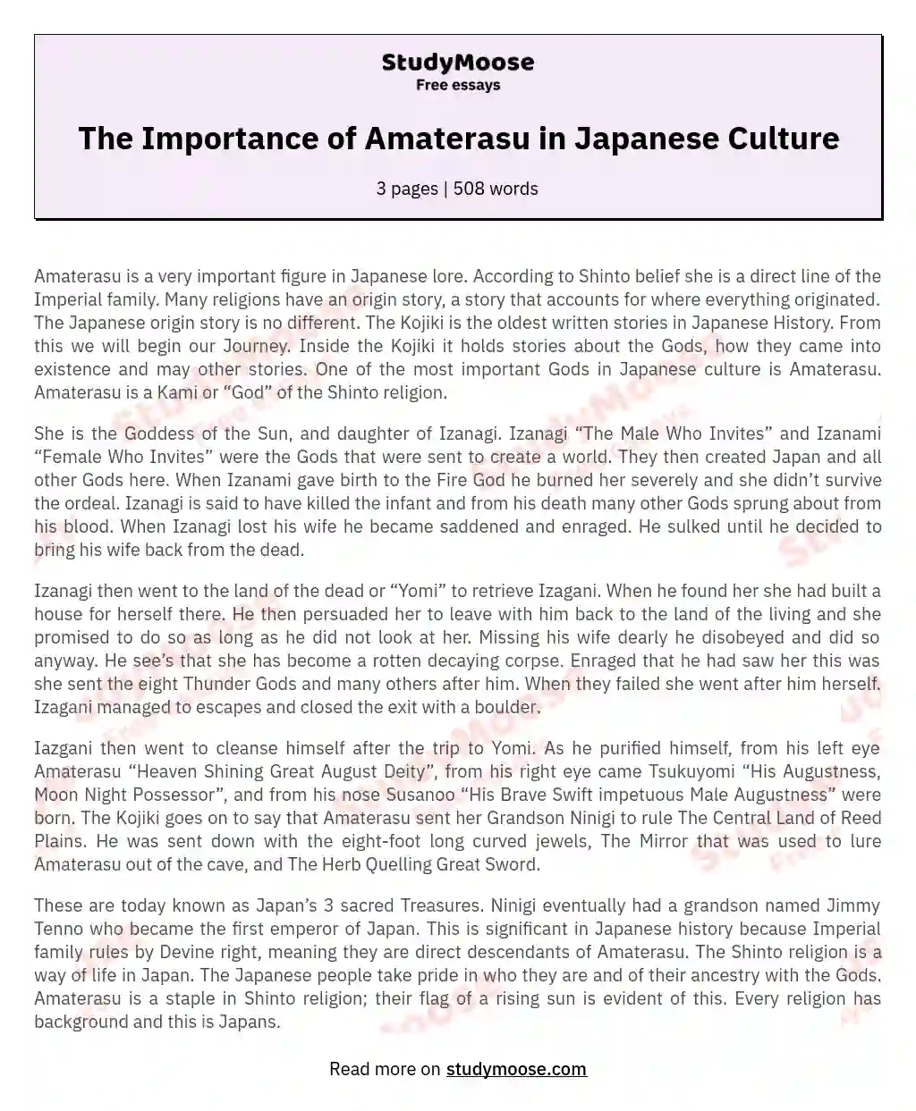 The Importance of Amaterasu in Japanese Culture essay