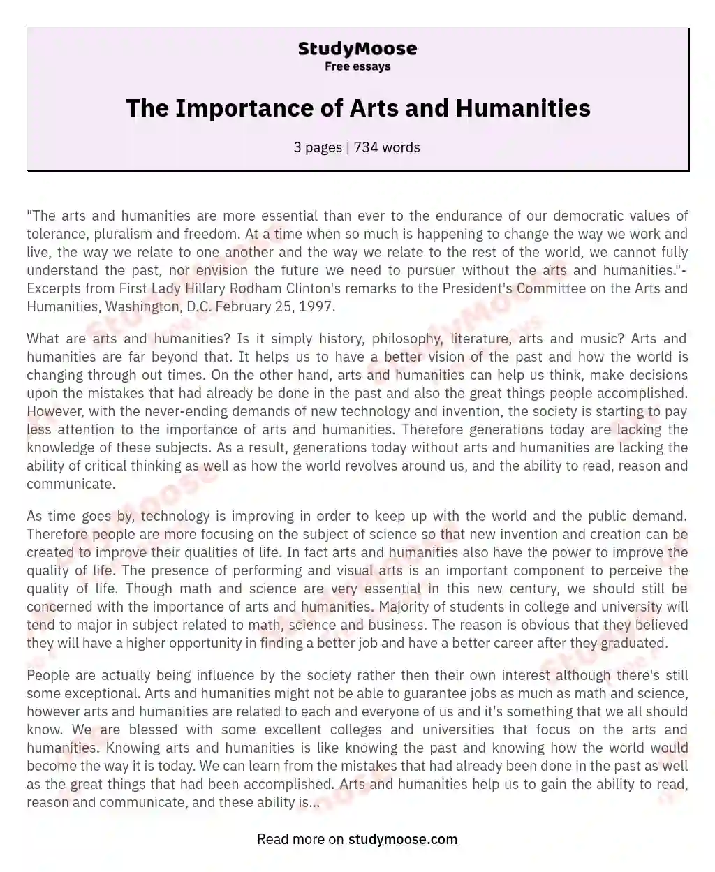 The Importance of Arts and Humanities essay