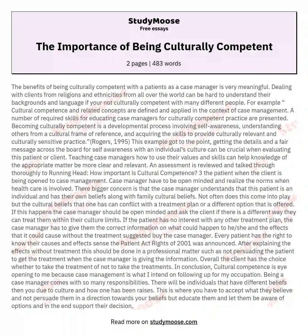 The Importance of Being Culturally Competent essay