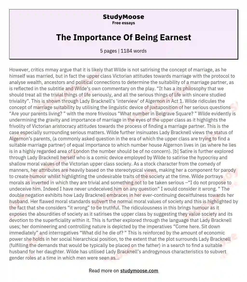 The Importance Of Being Earnest Sparknotes