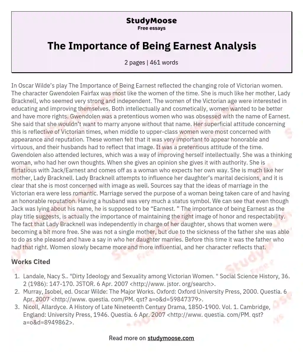 The Importance of Being Earnest Analysis