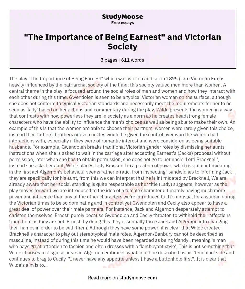 "The Importance of Being Earnest" and Victorian Society