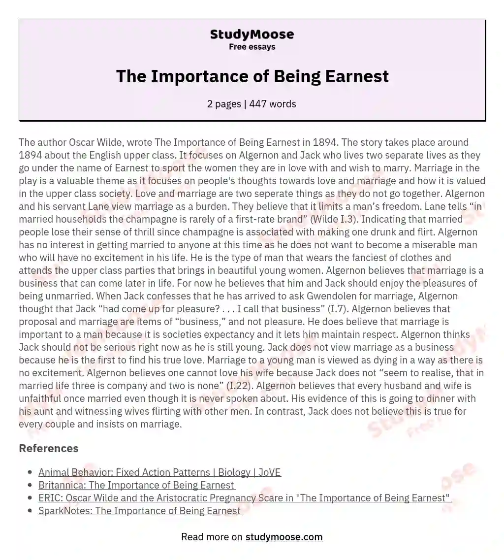 essay questions for the importance of being earnest