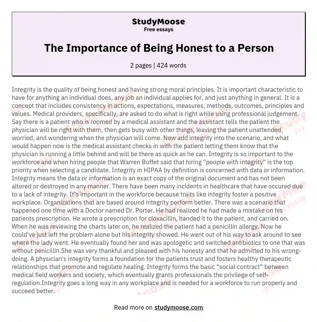 The Importance of Being Honest to a Person essay