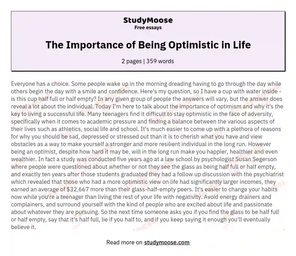 The Importance of Being Optimistic in Life essay