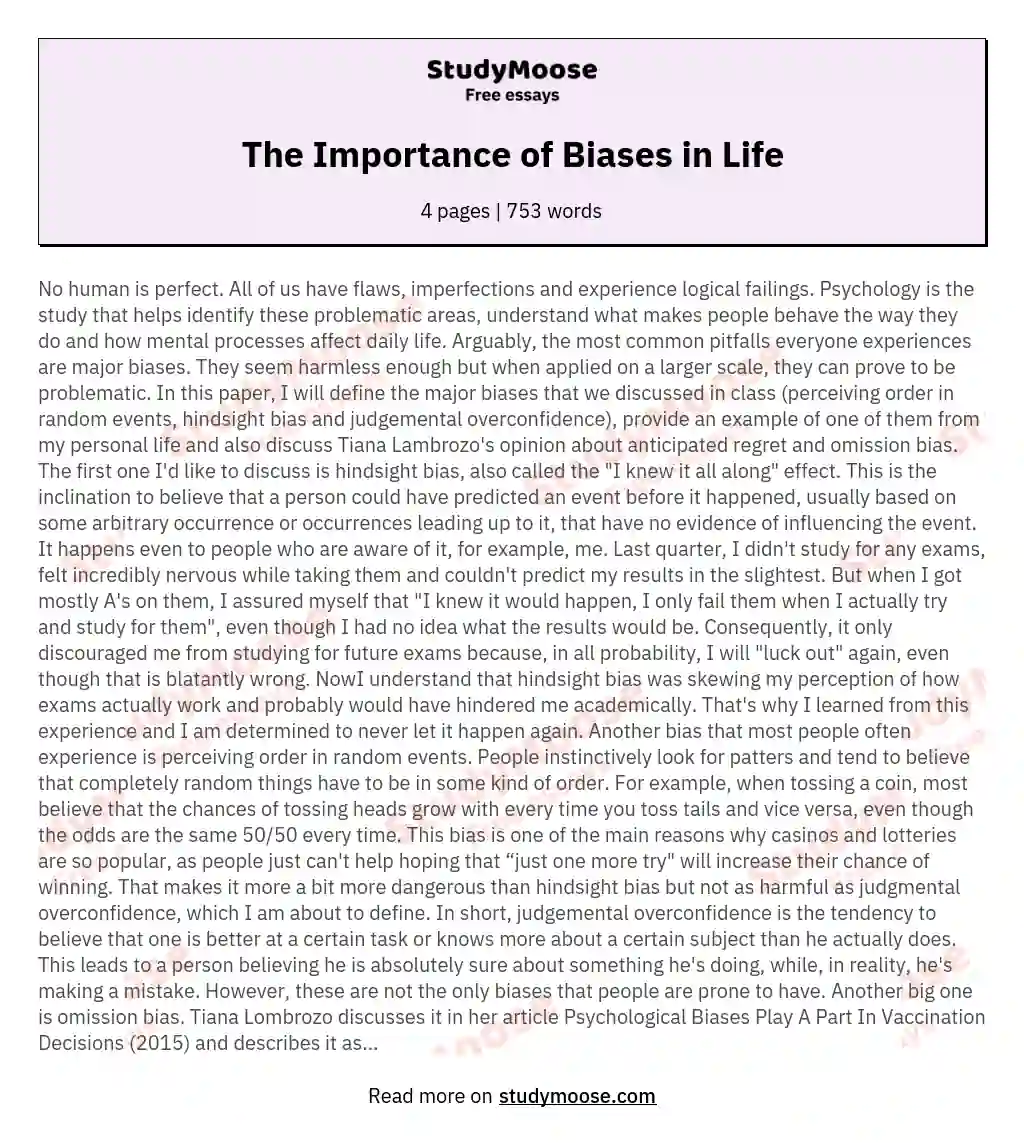 The Importance of Biases in Life essay