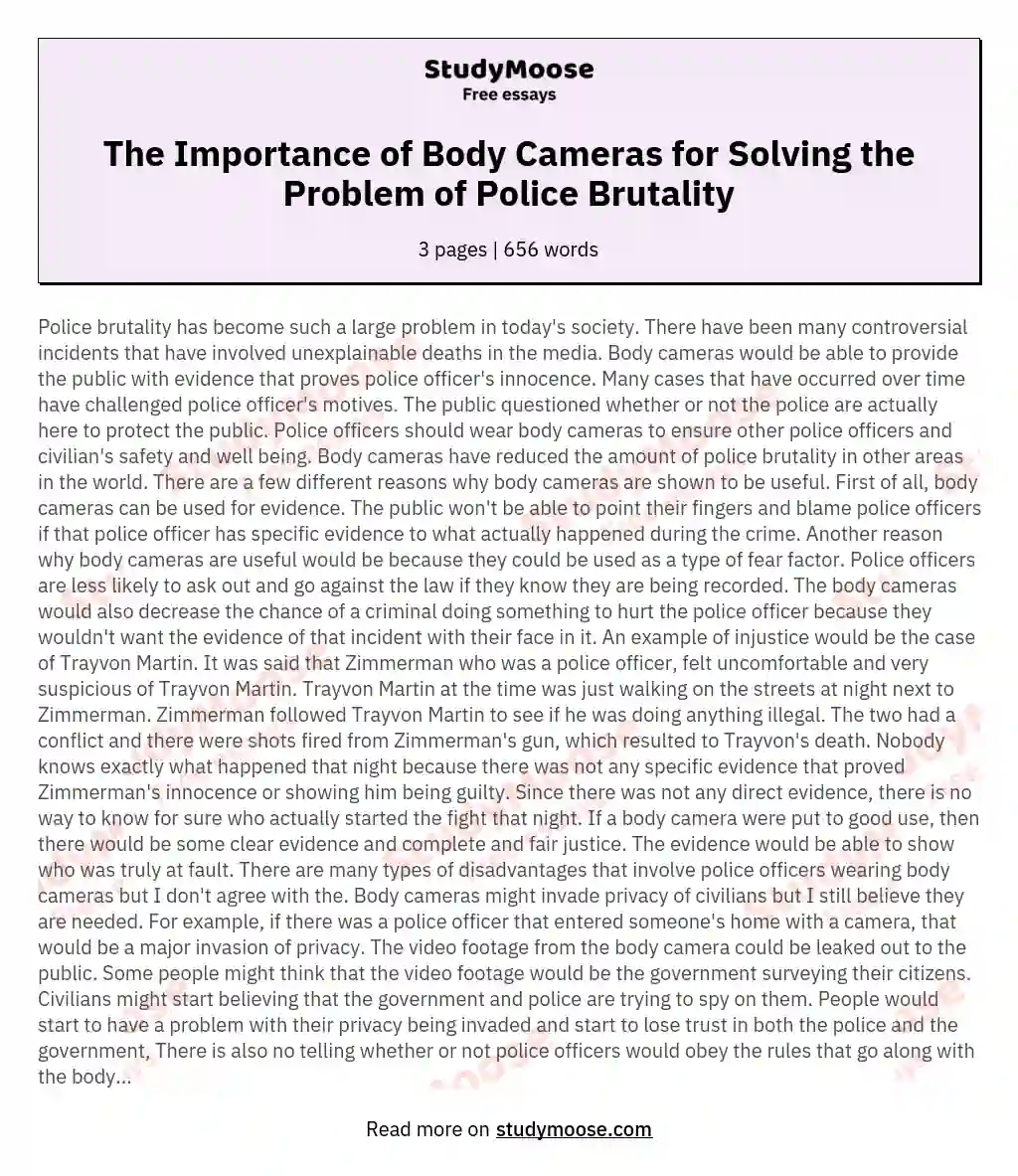 The Importance of Body Cameras for Solving the Problem of Police Brutality essay