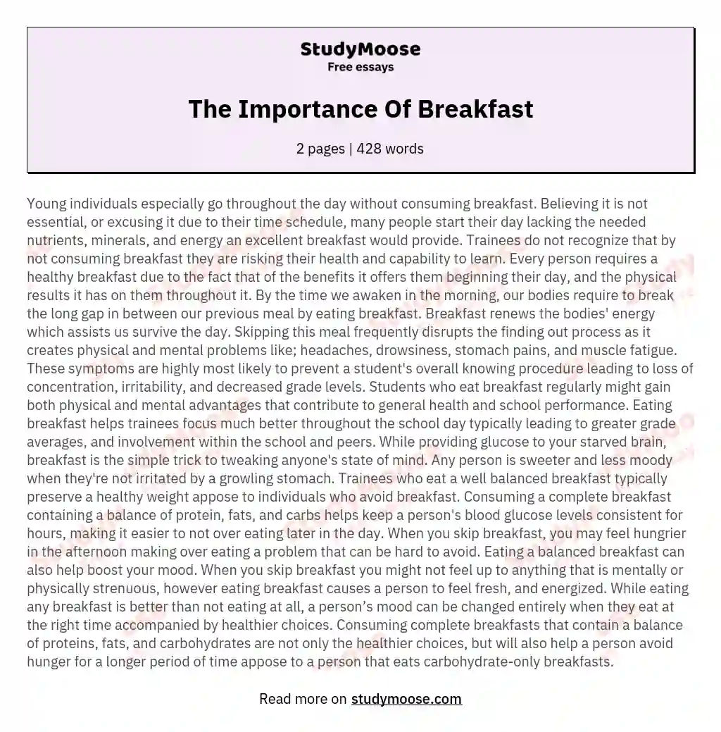 importance of breakfast essay for class 2