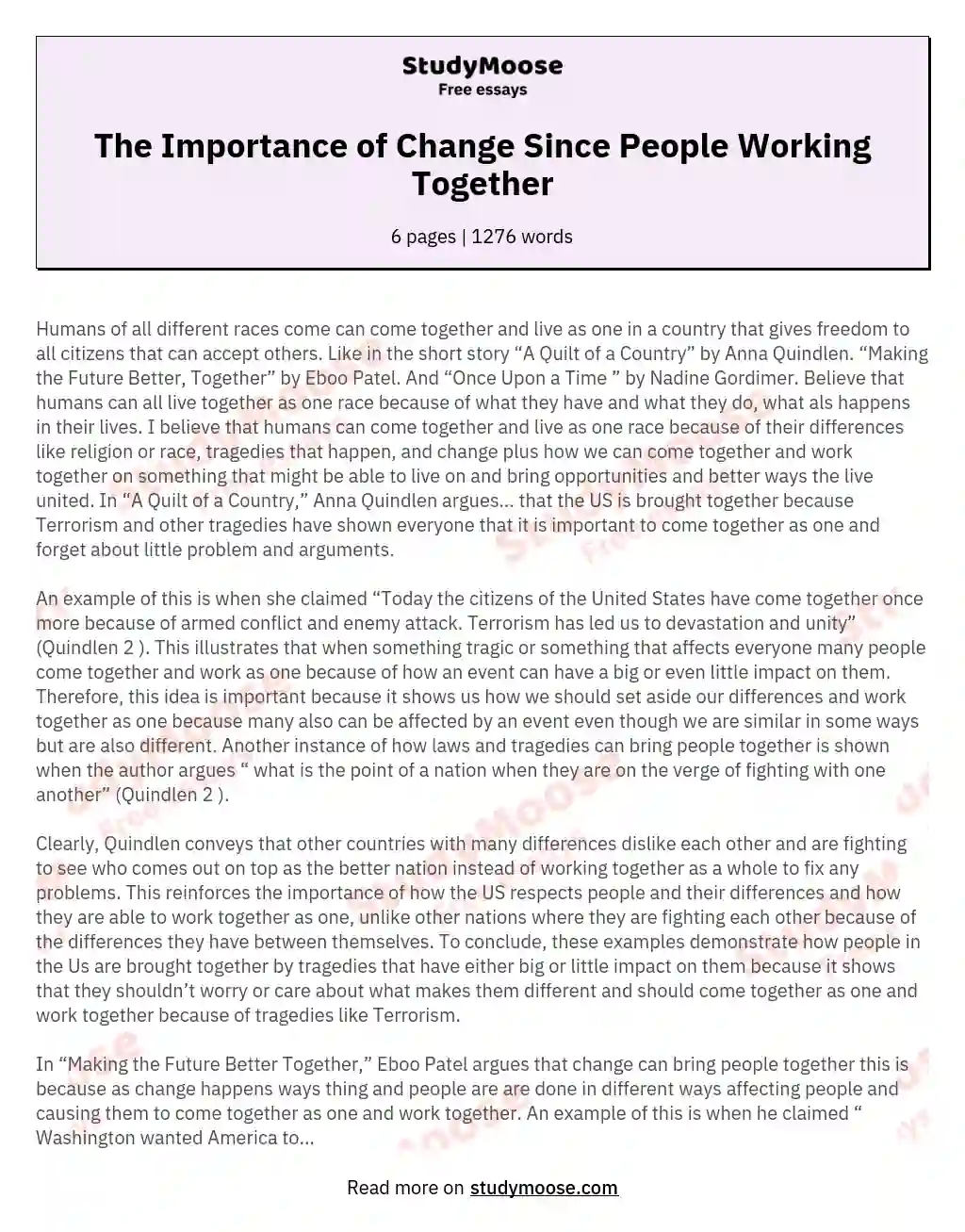 The Importance of Change Since People Working Together essay