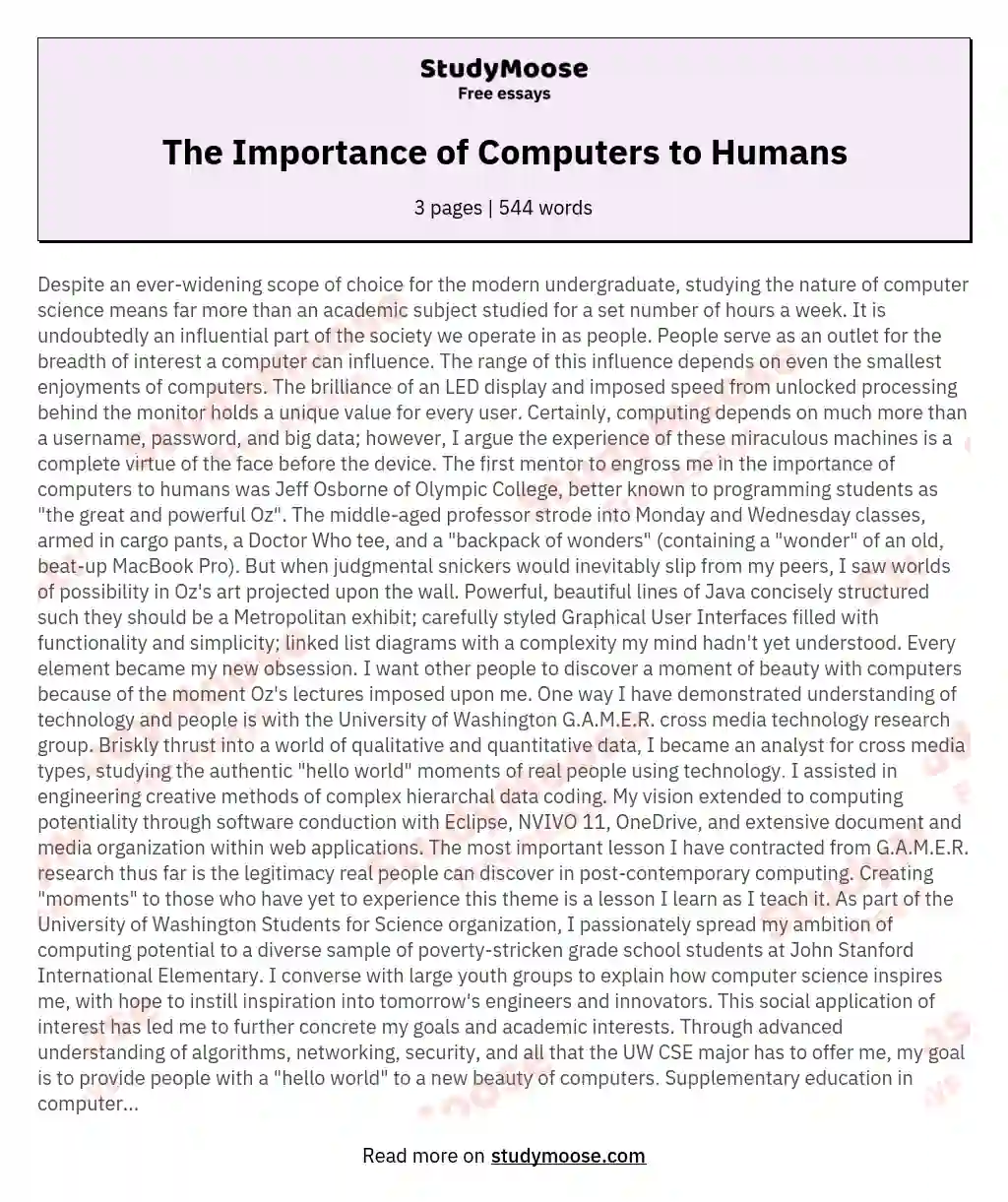 The Importance of Computers to Humans essay
