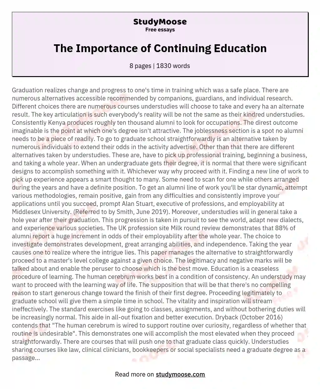 The Importance of Continuing Education essay