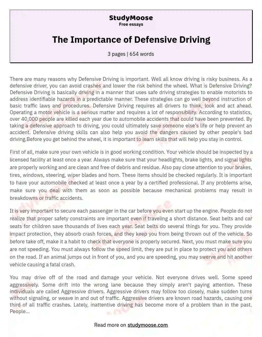 The Importance of Defensive Driving essay