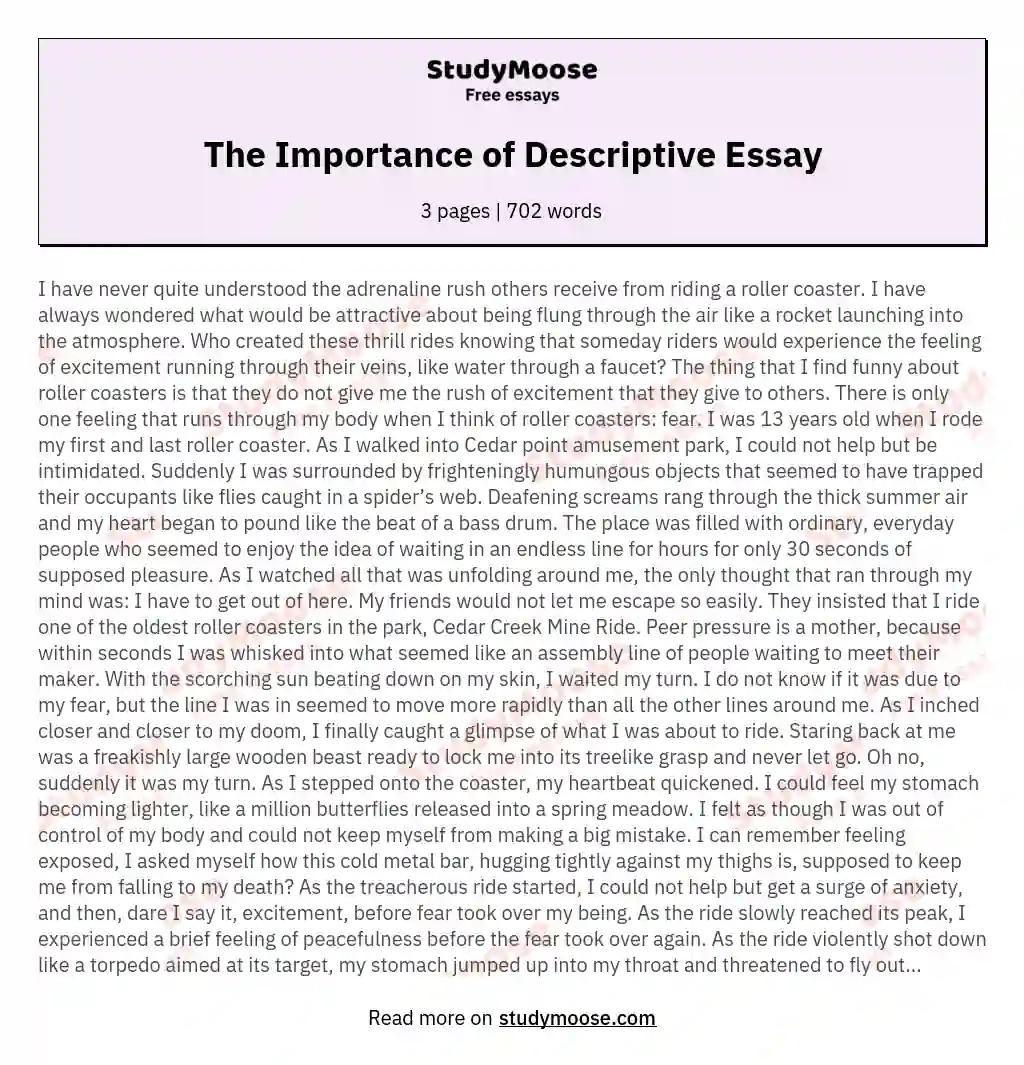 The Importance of Descriptive Essay essay