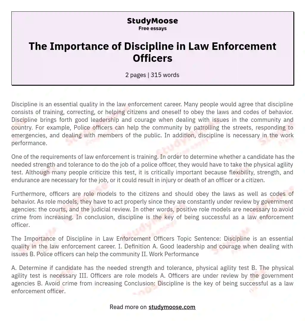 The Importance of Discipline in Law Enforcement Officers essay