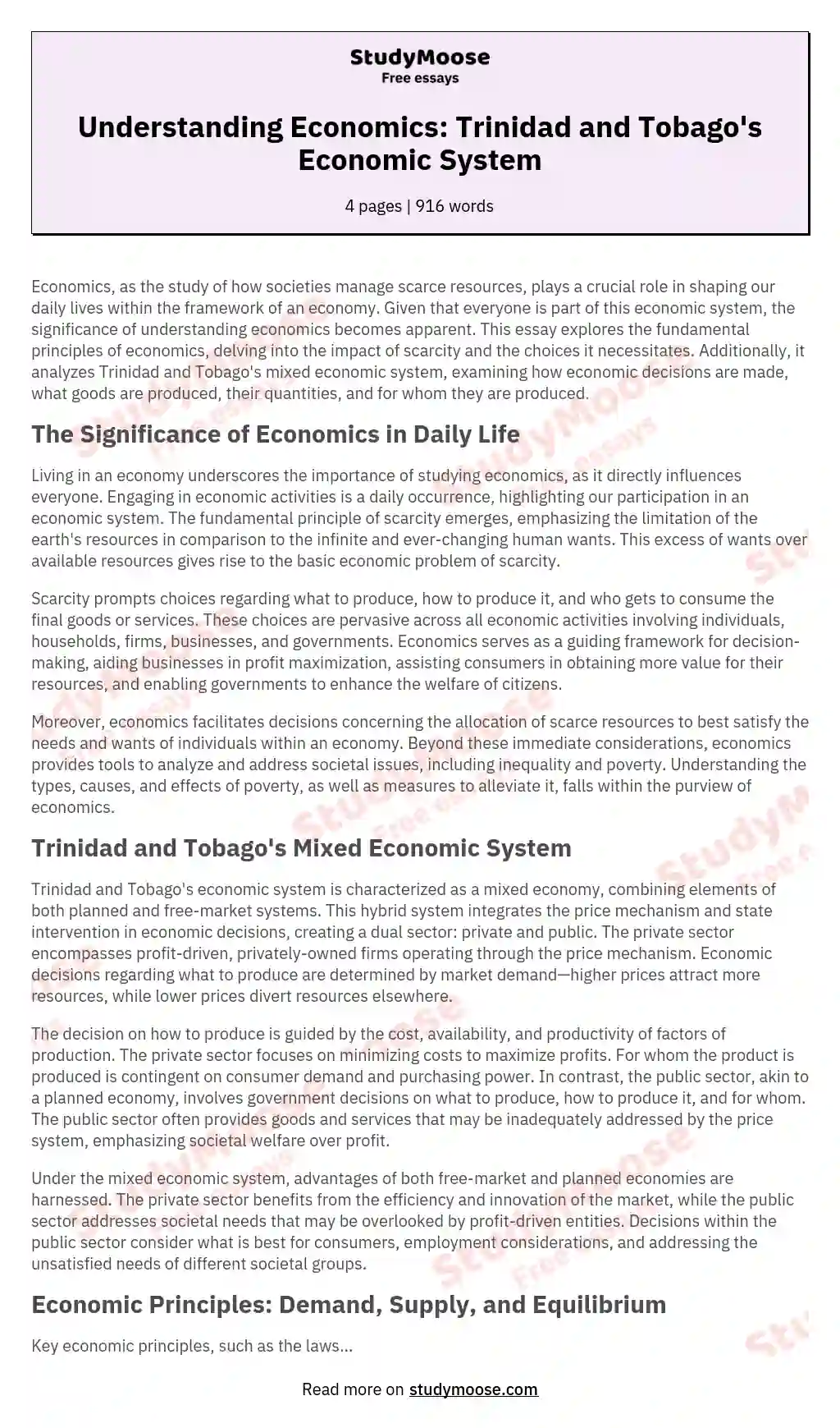 Understanding Economics: Trinidad and Tobago's Economic System essay